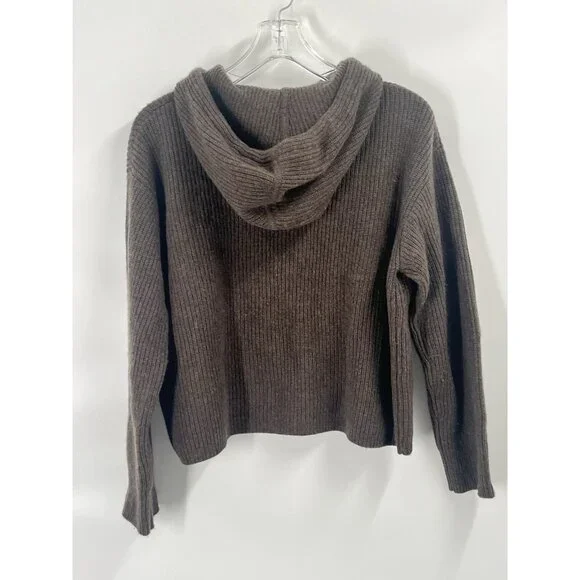Quince Mongolian Cashmere Fisherman Pullover Hoodie Cropped Brown Sweater Sz S - Picture 4 of 4